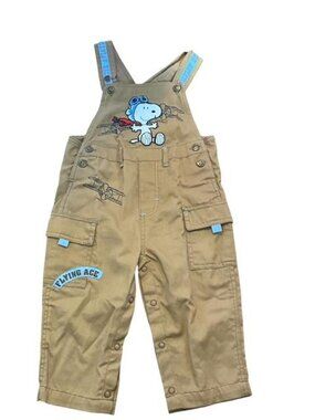 Vintage Snoopy Aviator Flying Ace Khaki Overalls Size 18 Months